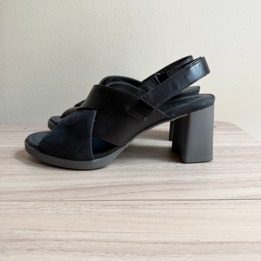 Camper Mixed Leather Suede Block Heel Sandals Black Size 36 - Picture 2 of 6